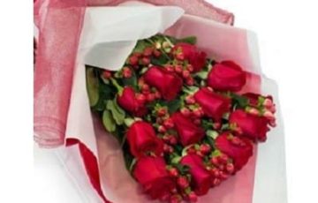 Ramo Extendido con 12 Rosas Rojas e Hipericum