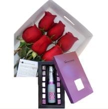 Regalo Caja de rosas, espumante y chocolate